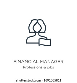 Financial manager icon. Thin linear financial manager outline icon isolated on white background from professions collection. Line vector sign, symbol for web and mobile