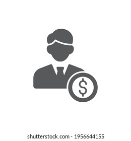 Financial Manager. Money management icon with research sign, explore, find, inspect symbol