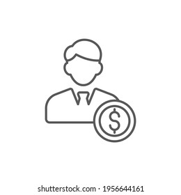 Financial Manager. Money management icon with research sign, explore, find, inspect symbol