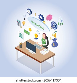 Financial Manager Working 3d isometric vector illustration concept for banner, website, landing page, ads, flyer template