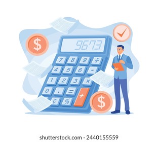 Financial managers calculate company finances. Organize and make financial decisions. Accounting concepts. Flat vector illustration.