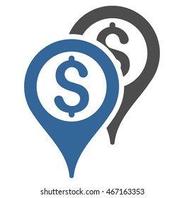Financial Map Pointers icon. Vector style is bicolor flat iconic symbol with rounded angles, cobalt and gray colors, white background.