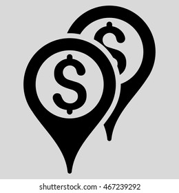 Financial Map Pointers icon. Vector style is flat iconic symbol with rounded angles, black color, light gray background.