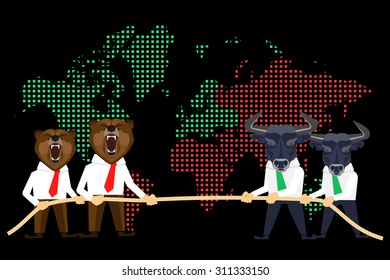 Financial market conceptual illustration of competition between wolfs and bears on global black day