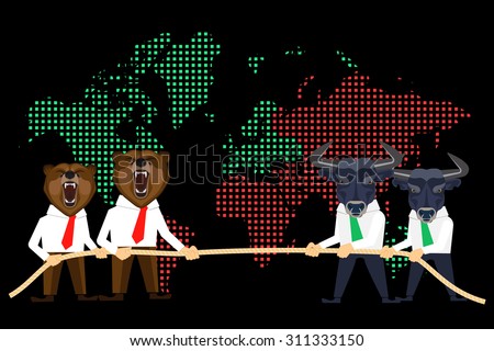 Financial market conceptual illustration of competition between wolfs and bears on global black day