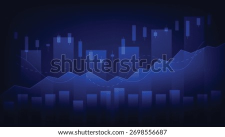 financial market data graphic. candlesticks with bar chart on blue background