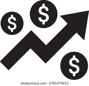Financial Market Growth Chart with Dollar Coins and Upward Trend Arrow