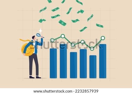 Financial market, investment earning or money management analysis, economic growth, stock exchange market report concept, businessman investor holding money coin analyze financial graph and chart.