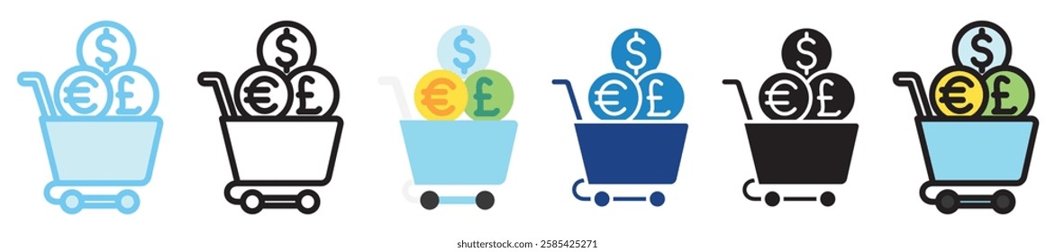 Financial Market multi style, mini illustration icon. outline, flat, glyph, dual tone, line color, UI, UX kit, app and web development, digital or print. For finance, business, economy.