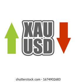 Financial market trading concept. Currency pair. Acronym XAU - gold metal. Acronym USD - United States Dollar.