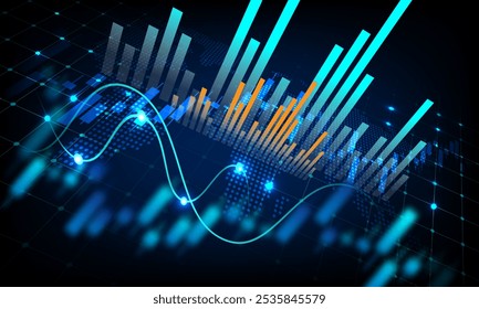 Análisis de volatilidad del mercado financiero Gráfico de barras de fondo Gráfico de tendencia al alza y a la baja