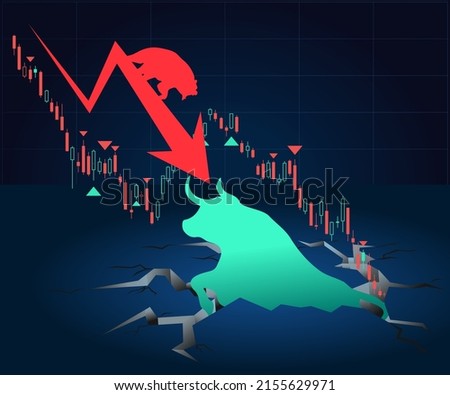 Financial market volatility. Bear vs bull up down trend vector illustration. Forex, invest, trade, share, stock crisis, profit, lose, earn.