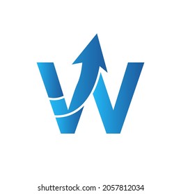 Financial Marketing Logo On Letter W, Initial Growth Arrow Concept. Fundraising Financial And Accounting Management Logo Design Template