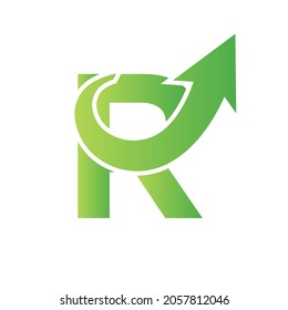 Financial Marketing Logo On Letter R, Initial Growth Arrow Concept. Fundraising Financial And Accounting Management Logo Design Template
