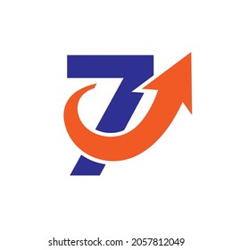 Financial Marketing Logo On Letter 7, Initial Growth Arrow Concept. Fundraising Financial And Accounting Management Logo Design Template