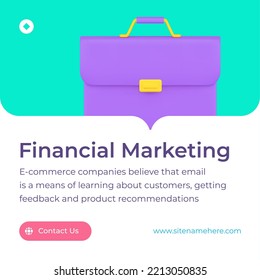 Financial Marketing Online E Commerce Business Strategy Briefcase Design Social Media Post 3d Icon Vector Illustration. Budget Balance Accounting Service Expert Consulting Risk Valuation Planning