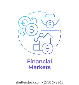 Financial markets blue gradient concept icon. Investment portfolio. Money transaction process. Round shape line illustration. Abstract idea. Graphic design. Easy to use in infographic, presentation