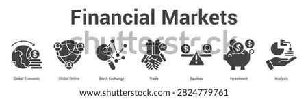 Financial Markets web banner icon set vector illustration concept for business with icon of Global Economic, Global Online, Stock Exchange, Trade, Equiti.