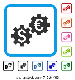 Financial Mechanics icon. Flat gray iconic symbol inside a blue rounded squared frame. Black, gray, green, blue, red, orange color versions of Financial Mechanics vector. Designed for web and app UI.