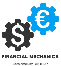 Financial Mechanics vector icon with caption. Symbol style is a bicolor flat symbol with rounded angles, blue and gray colors, white background.