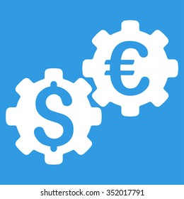Financial Mechanics vector icon. Style is flat symbol, white color, rounded angles, blue background.