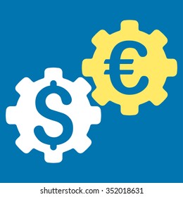 Financial Mechanics vector icon. Style is bicolor flat symbol, yellow and white colors, rounded angles, blue background.