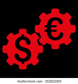 Financial Mechanics vector icon. Style is flat symbol, red color, rounded angles, black background.