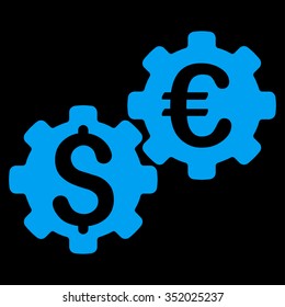 Financial Mechanics vector icon. Style is flat symbol, blue color, rounded angles, black background.