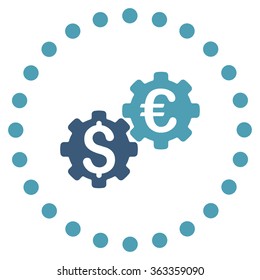 Financial Mechanics vector icon. Style is bicolor flat circled symbol, cyan and blue colors, rounded angles, white background.