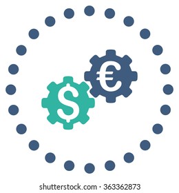 Financial Mechanics vector icon. Style is bicolor flat circled symbol, cobalt and cyan colors, rounded angles, white background.