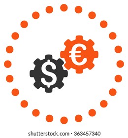 Financial Mechanics vector icon. Style is bicolor flat circled symbol, orange and gray colors, rounded angles, white background.