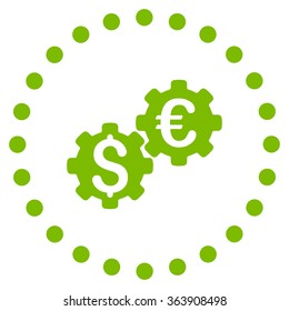 Financial Mechanics vector icon. Style is flat circled symbol, eco green color, rounded angles, white background.