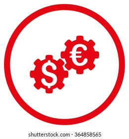 Financial Mechanics vector icon. Style is flat circled symbol, red color, rounded angles, white background.