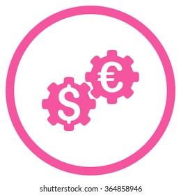 Financial Mechanics vector icon. Style is flat circled symbol, pink color, rounded angles, white background.