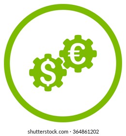 Financial Mechanics vector icon. Style is flat circled symbol, eco green color, rounded angles, white background.