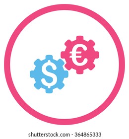Financial Mechanics vector icon. Style is bicolor flat circled symbol, pink and blue colors, rounded angles, white background.
