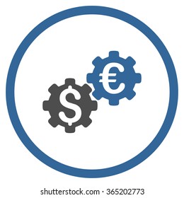 Financial Mechanics vector icon. Style is bicolor flat circled symbol, cobalt and gray colors, rounded angles, white background.