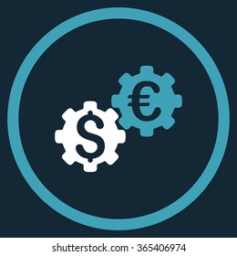 Financial Mechanics vector icon. Style is bicolor flat circled symbol, blue and white colors, rounded angles, dark blue background.