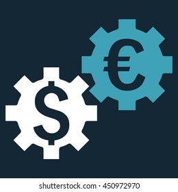 Financial Mechanics vector icon. Style is bicolor flat symbol, blue and white colors, dark blue background.