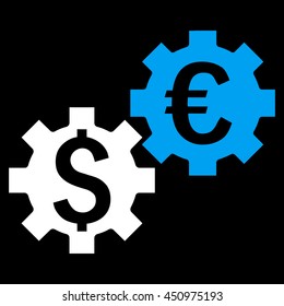 Financial Mechanics vector icon. Style is bicolor flat symbol, blue and white colors, black background.