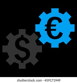 Financial Mechanics vector icon. Style is flat symbol, blue color, black background.