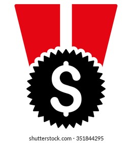 Financial Medal vector icon. Style is bicolor flat symbol, intensive red and black colors, rounded angles, white background.