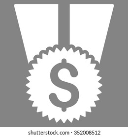 Financial Medal vector icon. Style is flat symbol, white color, rounded angles, gray background.
