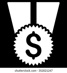 Financial Medal vector icon. Style is flat symbol, white color, rounded angles, black background.