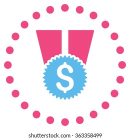 Financial Medal vector icon. Style is bicolor flat circled symbol, pink and blue colors, rounded angles, white background.