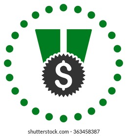 Financial Medal vector icon. Style is bicolor flat circled symbol, green and gray colors, rounded angles, white background.