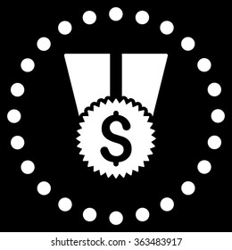 Financial Medal vector icon. Style is flat circled symbol, white color, rounded angles, black background.