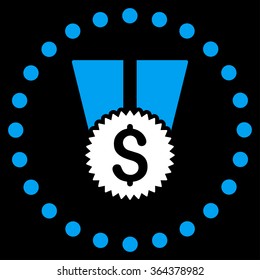 Financial Medal vector icon. Style is bicolor flat circled symbol, blue and white colors, rounded angles, black background.