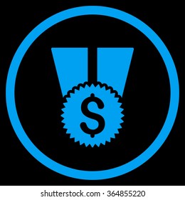 Financial Medal vector icon. Style is flat circled symbol, blue color, rounded angles, black background.