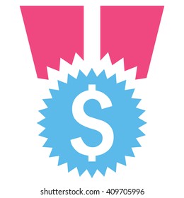 Financial Medal vector icon. Style is bicolor flat symbol, pink and blue colors, white background.